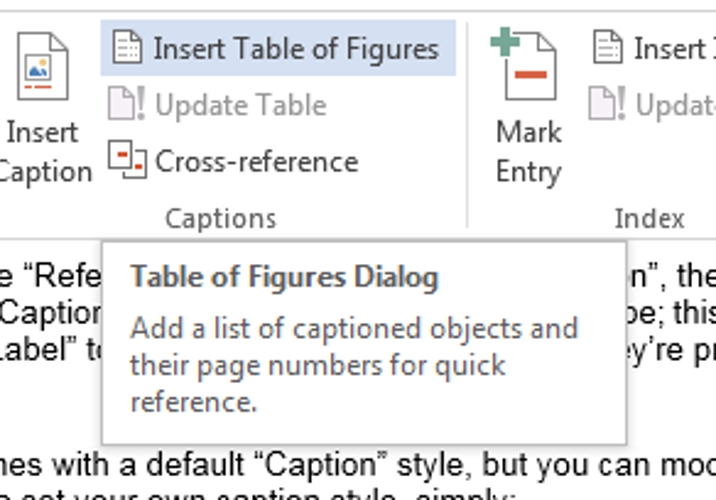 Inserting a table of figures.