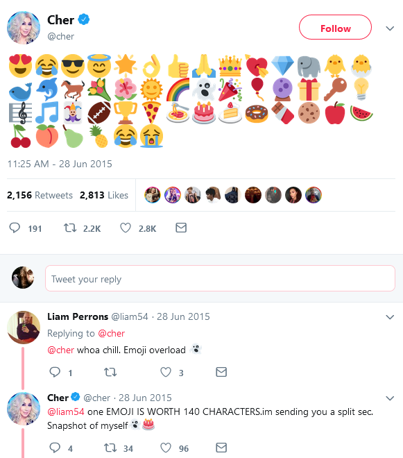 In case it isn't clear, Cher really likes emoji.