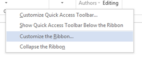 Right click the ribbon to access this option.