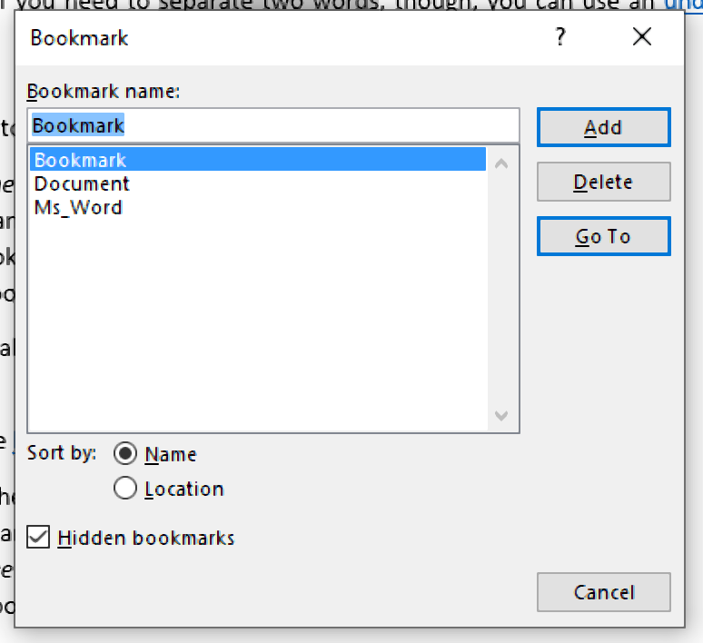 The 'Bookmark' menu.