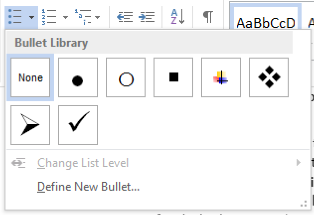 create bullet points in word