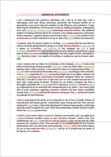Personal Statement Proofreading Example (After Editing)