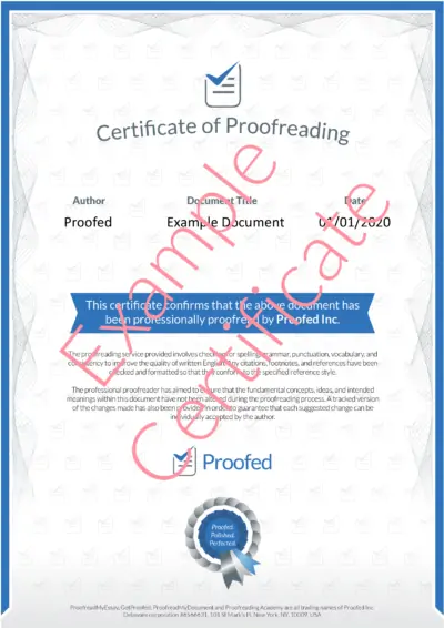 Example Certificate of Proofreading