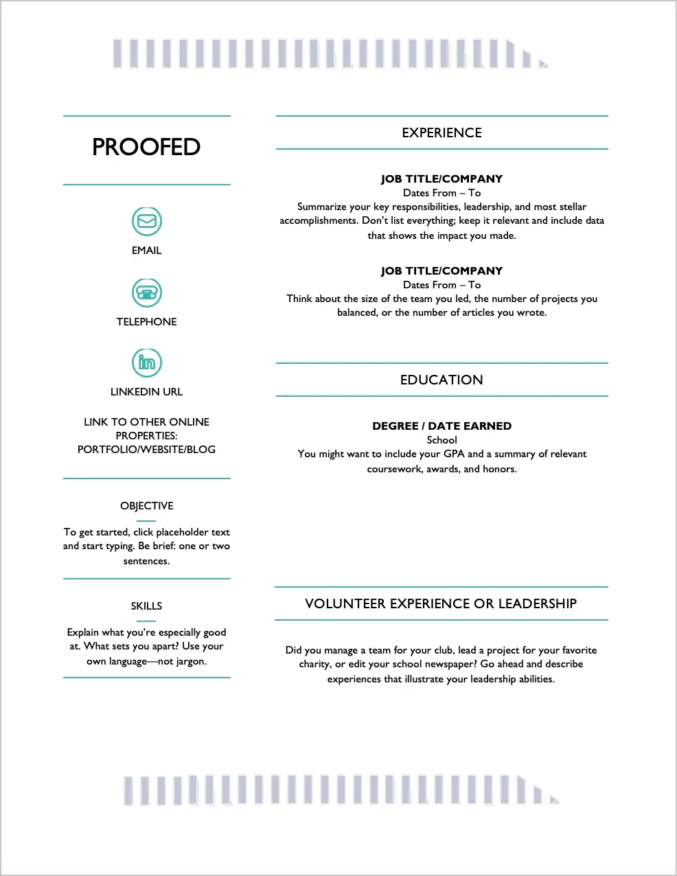 CV Formatting Example