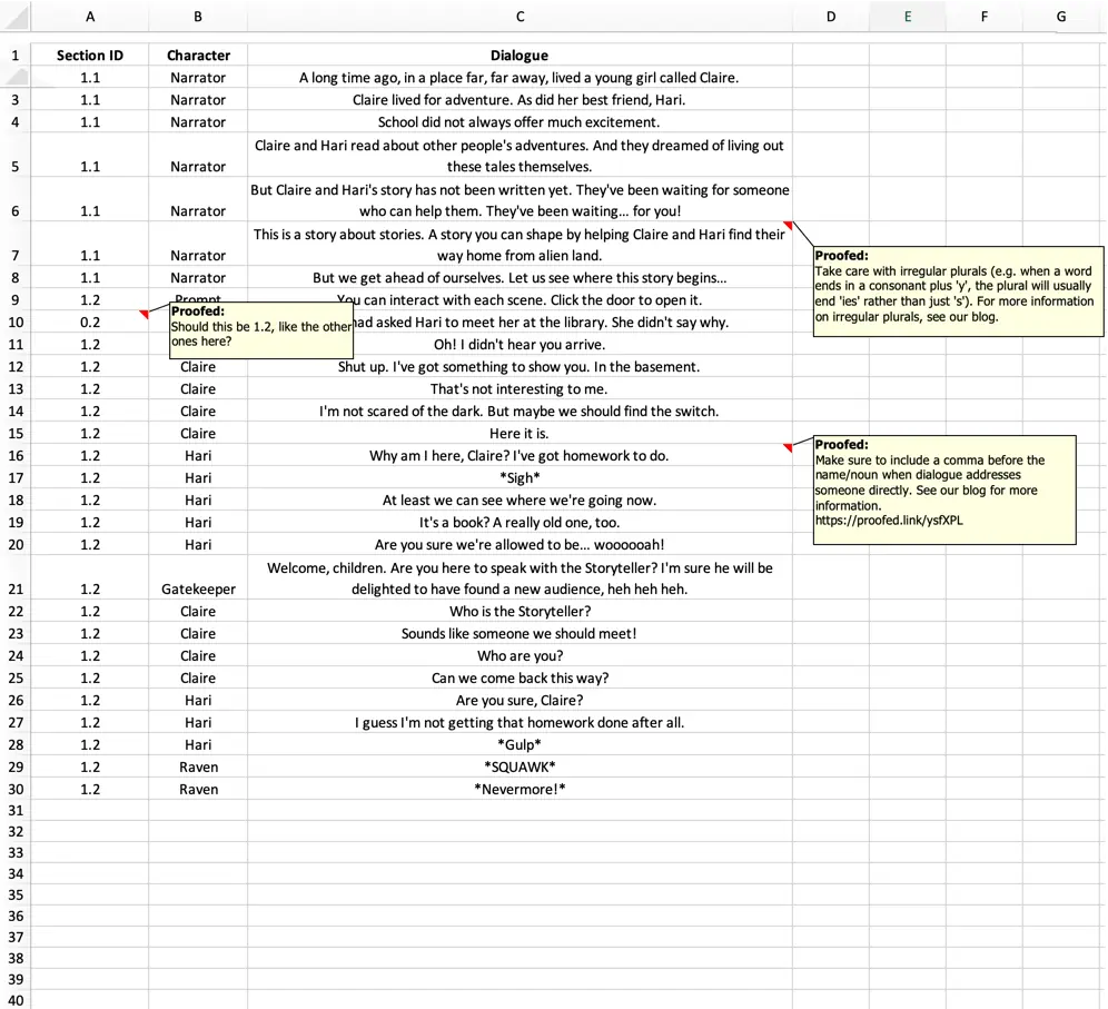 Excel Proofreading Example (After Editing)